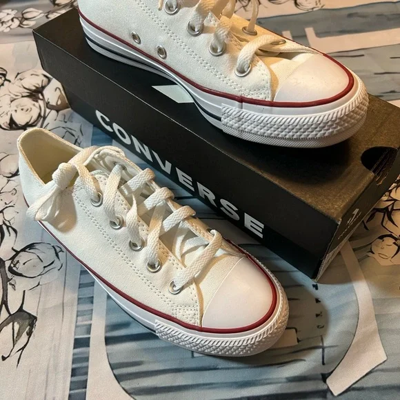 Converse White Sneakers with Red Trim - Picture 3 of 4